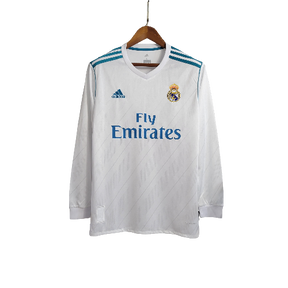 Camisa Retrô Real Madrid I Home Adidas 2017/18  Manga Longa Masculino Branco
