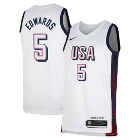 Regata USA Basquete 2024 Nike Swingman Jersey Unisex Anthony Edwards #5 Branca