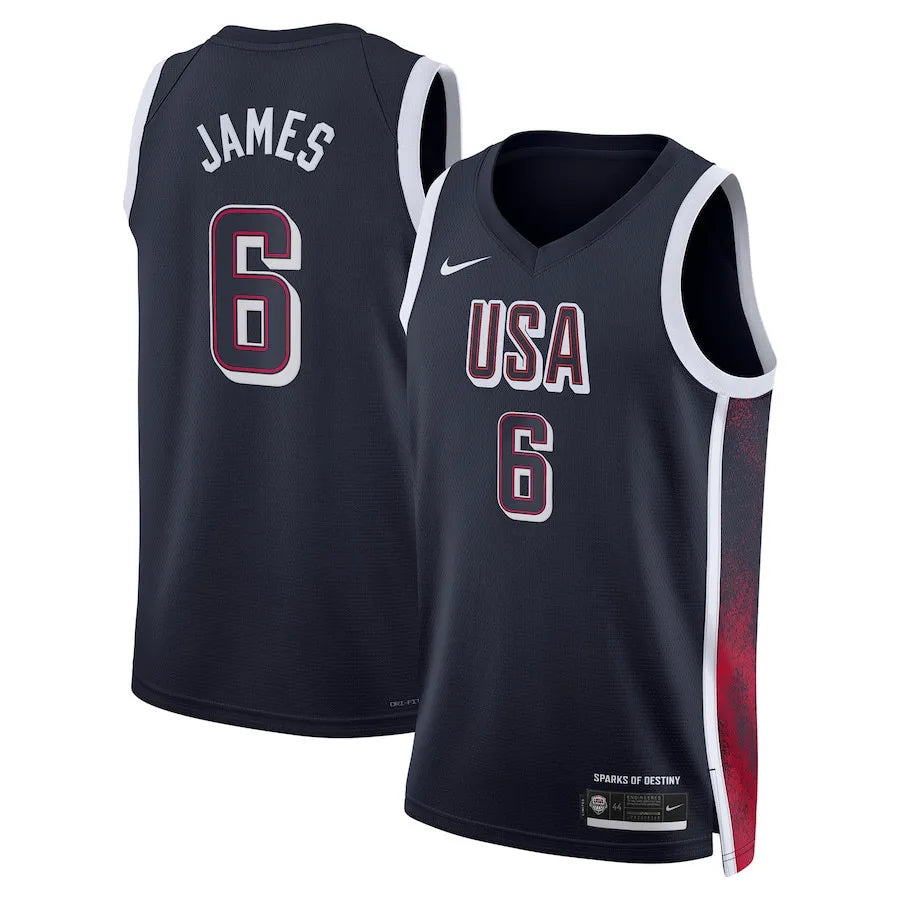 Camisa USA Basquete 2024 Nike Swingman Jersey Unisex LeBron James 6 Azul