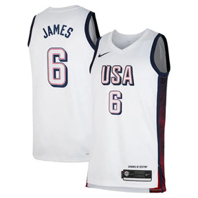 Camisa USA Basquete 2024 Nike Swingman Jersey Unisex LeBron James 6 Branca