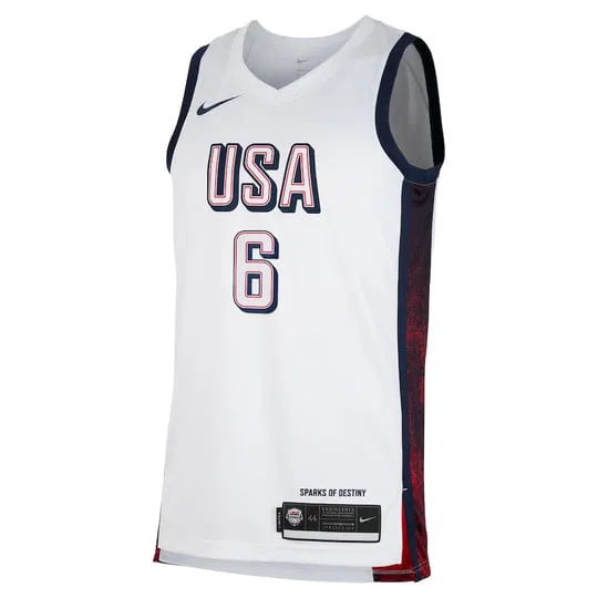 Camisa USA Basquete 2024 Nike Swingman Jersey Unisex LeBron James 6 Branca