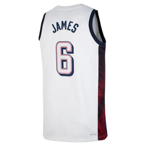 Camisa USA Basquete 2024 Nike Swingman Jersey Unisex LeBron James 6 Branca